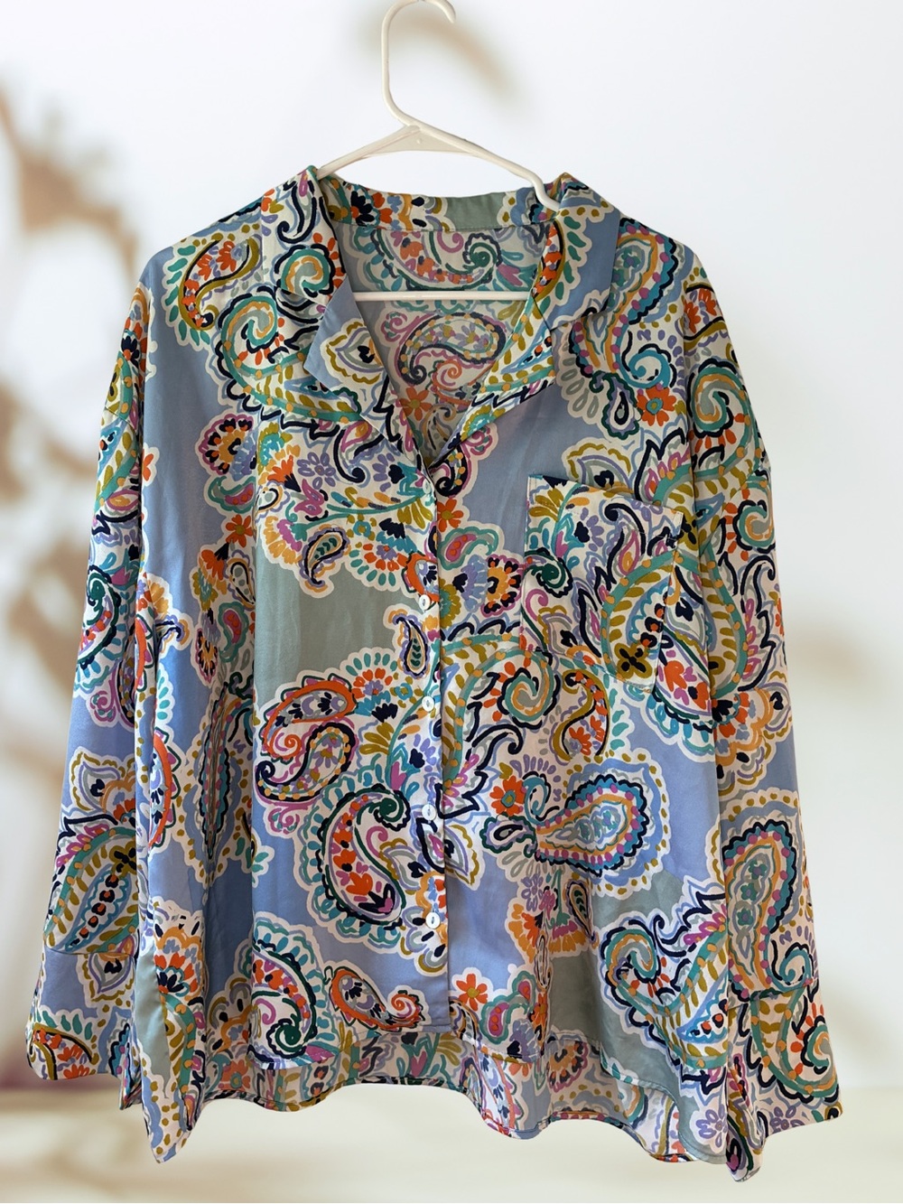 Primark Satin Paisley PJ Top Boho Button Down Sleepwear Blouse Size Large